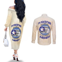 Tuskegee Airmen Red Tails Couples Matching Off The Shoulder Long Sleeve Dress and Long Sleeve Button Shirt Heroes Of Freedom - Wonder Print Shop