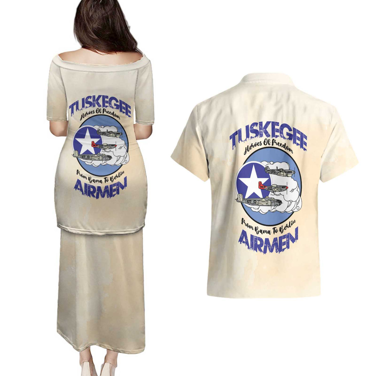 Tuskegee Airmen Red Tails Couples Matching Puletasi and Hawaiian Shirt Heroes Of Freedom - Wonder Print Shop