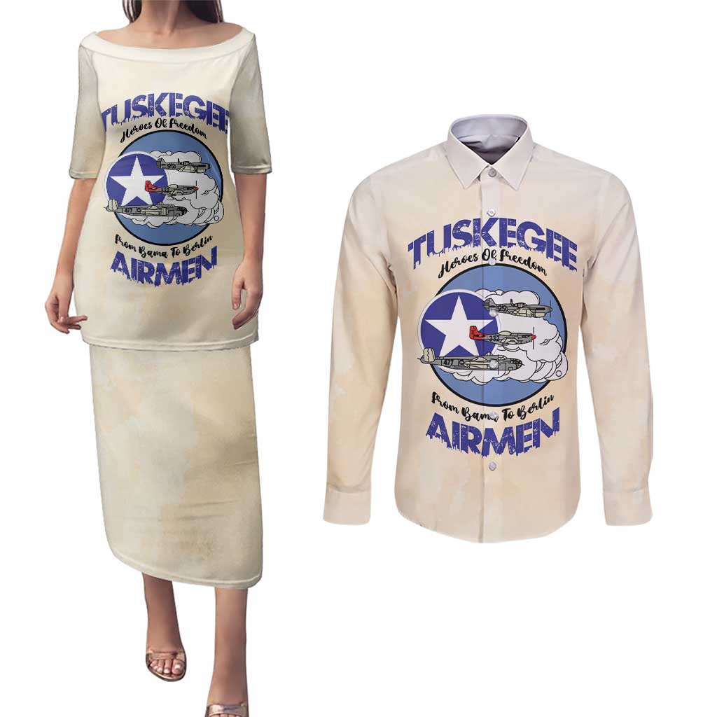 Tuskegee Airmen Red Tails Couples Matching Puletasi and Long Sleeve Button Shirt Heroes Of Freedom - Wonder Print Shop
