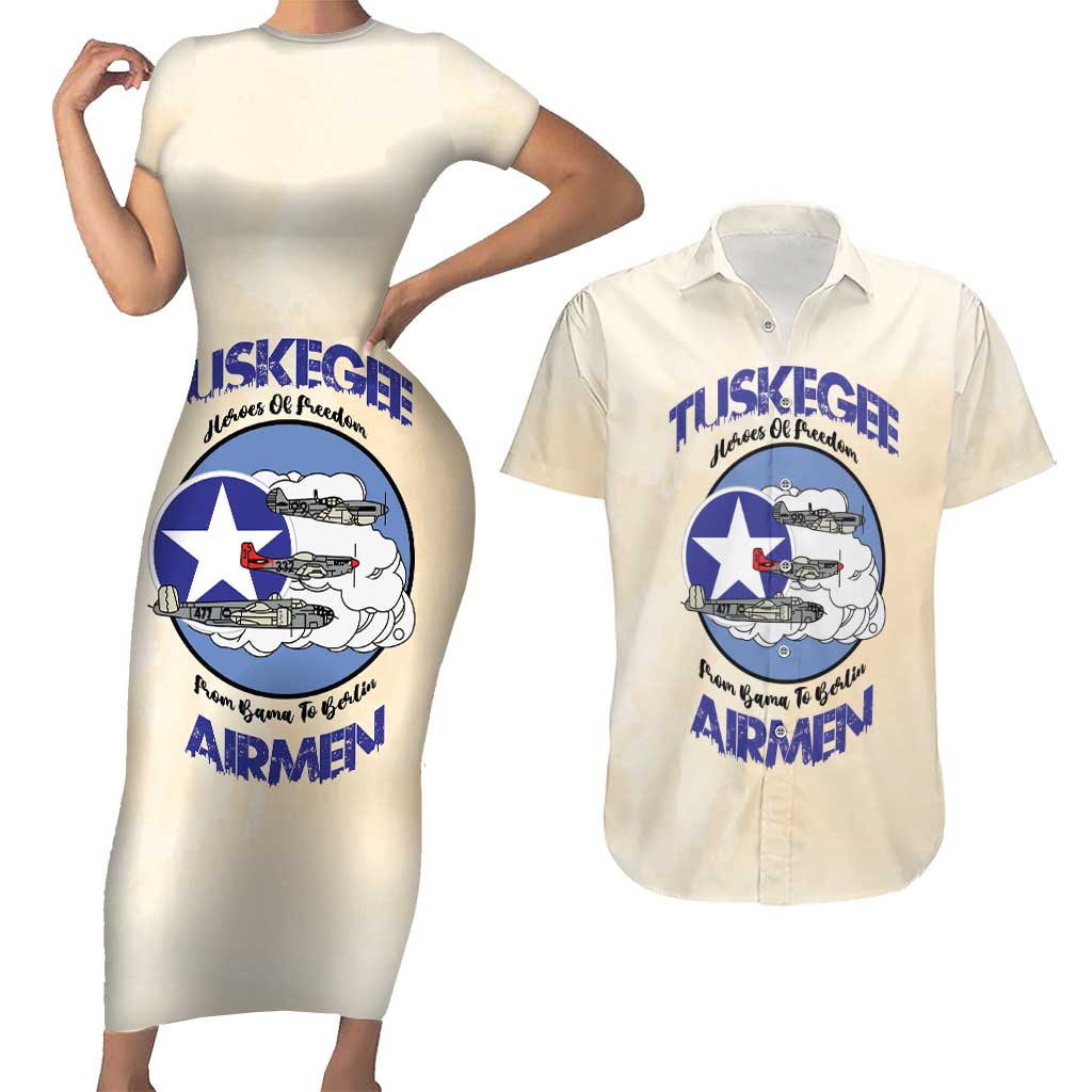 Tuskegee Airmen Red Tails Couples Matching Short Sleeve Bodycon Dress and Hawaiian Shirt Heroes Of Freedom - Wonder Print Shop