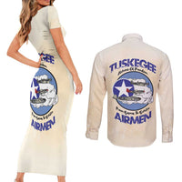 Tuskegee Airmen Red Tails Couples Matching Short Sleeve Bodycon Dress and Long Sleeve Button Shirt Heroes Of Freedom - Wonder Print Shop