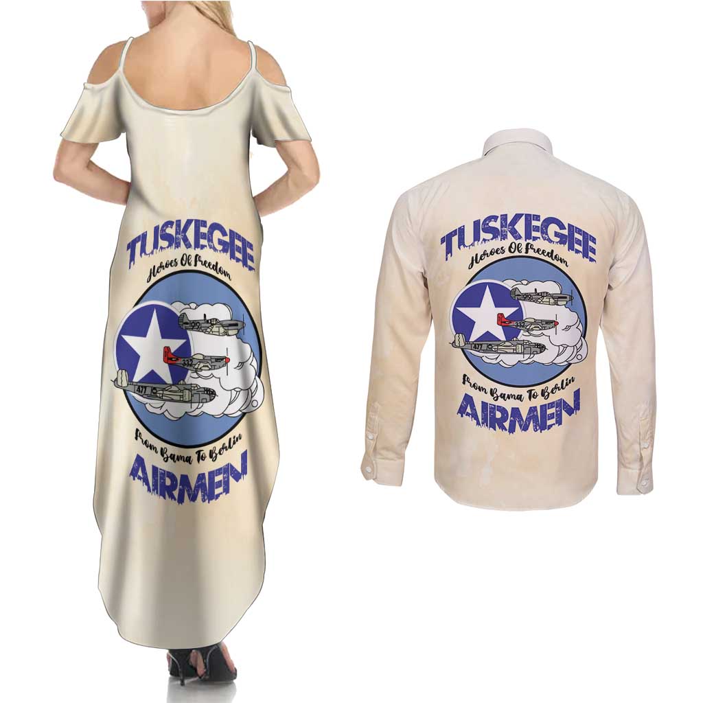 Tuskegee Airmen Red Tails Couples Matching Summer Maxi Dress and Long Sleeve Button Shirt Heroes Of Freedom - Wonder Print Shop