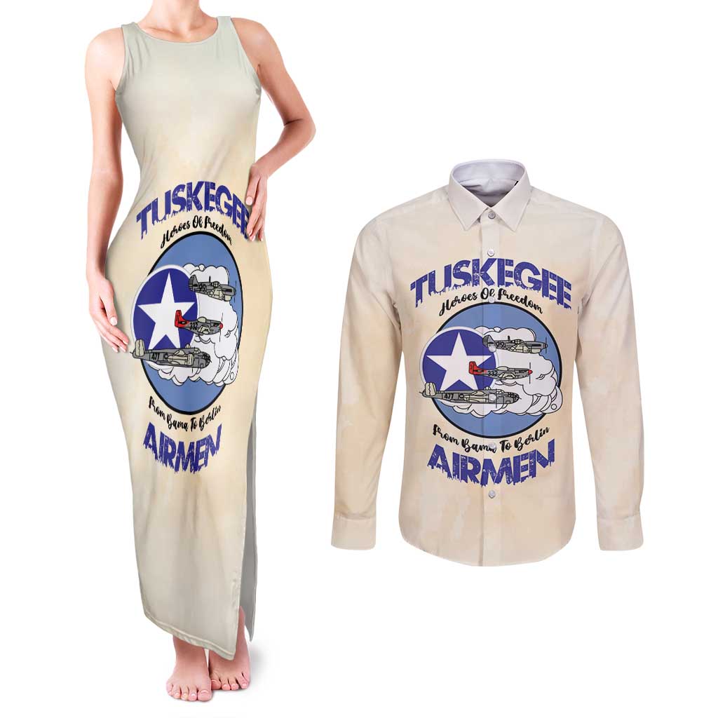 Tuskegee Airmen Red Tails Couples Matching Tank Maxi Dress and Long Sleeve Button Shirt Heroes Of Freedom - Wonder Print Shop