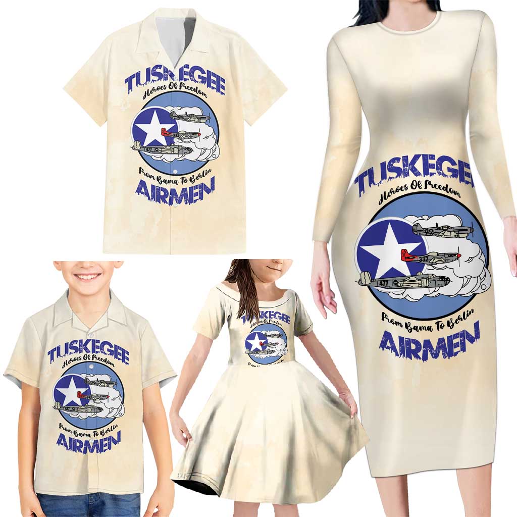 Tuskegee Airmen Red Tails Family Matching Long Sleeve Bodycon Dress and Hawaiian Shirt Heroes Of Freedom - Wonder Print Shop