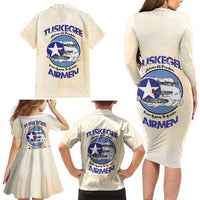 Tuskegee Airmen Red Tails Family Matching Long Sleeve Bodycon Dress and Hawaiian Shirt Heroes Of Freedom - Wonder Print Shop