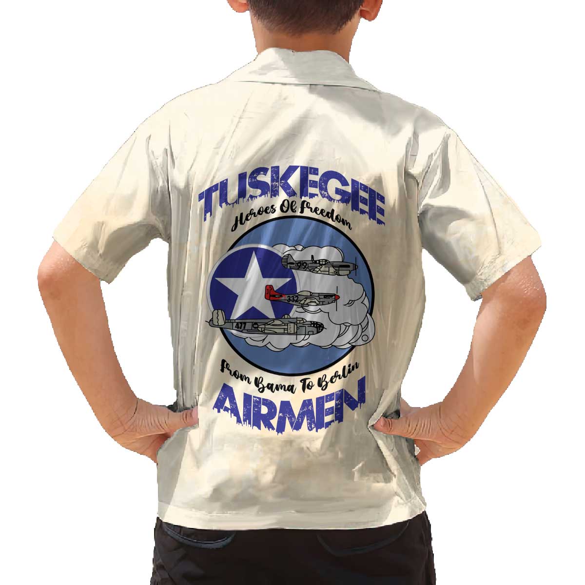 Tuskegee Airmen Red Tails Family Matching Off The Shoulder Long Sleeve Dress and Hawaiian Shirt Heroes Of Freedom - Wonder Print Shop
