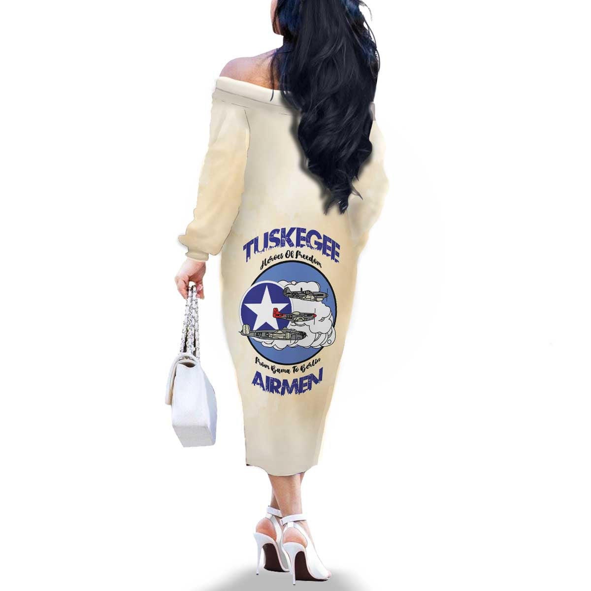 Tuskegee Airmen Red Tails Family Matching Off The Shoulder Long Sleeve Dress and Hawaiian Shirt Heroes Of Freedom - Wonder Print Shop