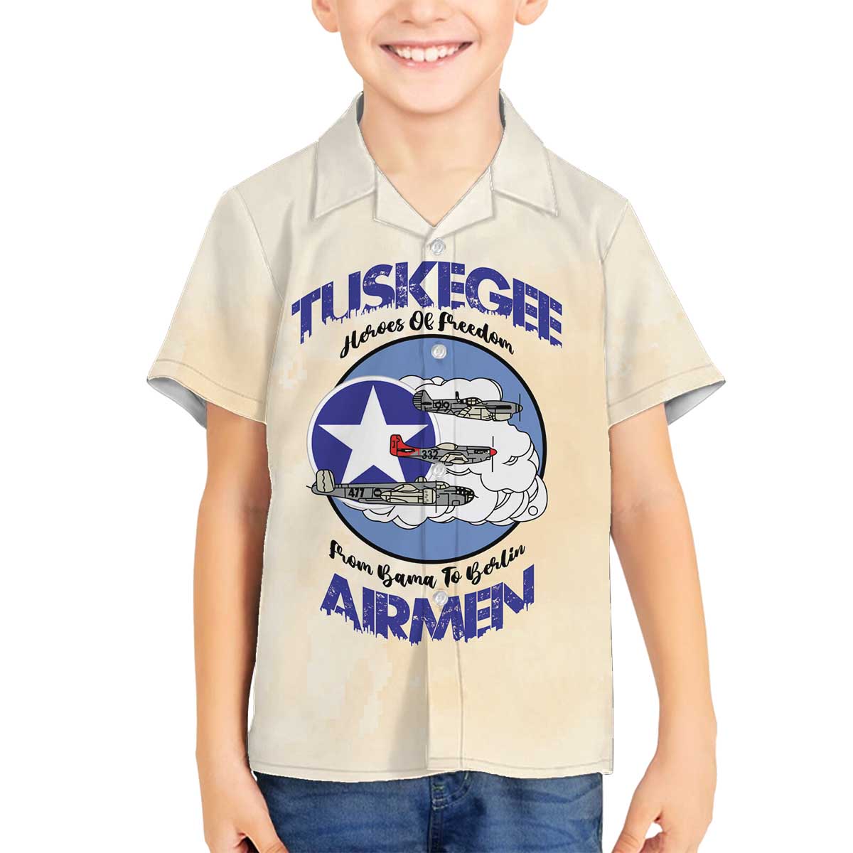 Tuskegee Airmen Red Tails Family Matching Off The Shoulder Long Sleeve Dress and Hawaiian Shirt Heroes Of Freedom - Wonder Print Shop