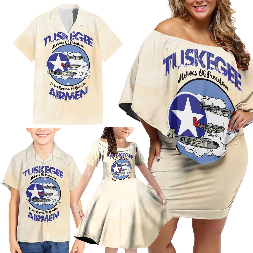 Tuskegee Airmen Red Tails Family Matching Off Shoulder Short Dress and Hawaiian Shirt Heroes Of Freedom - Wonder Print Shop