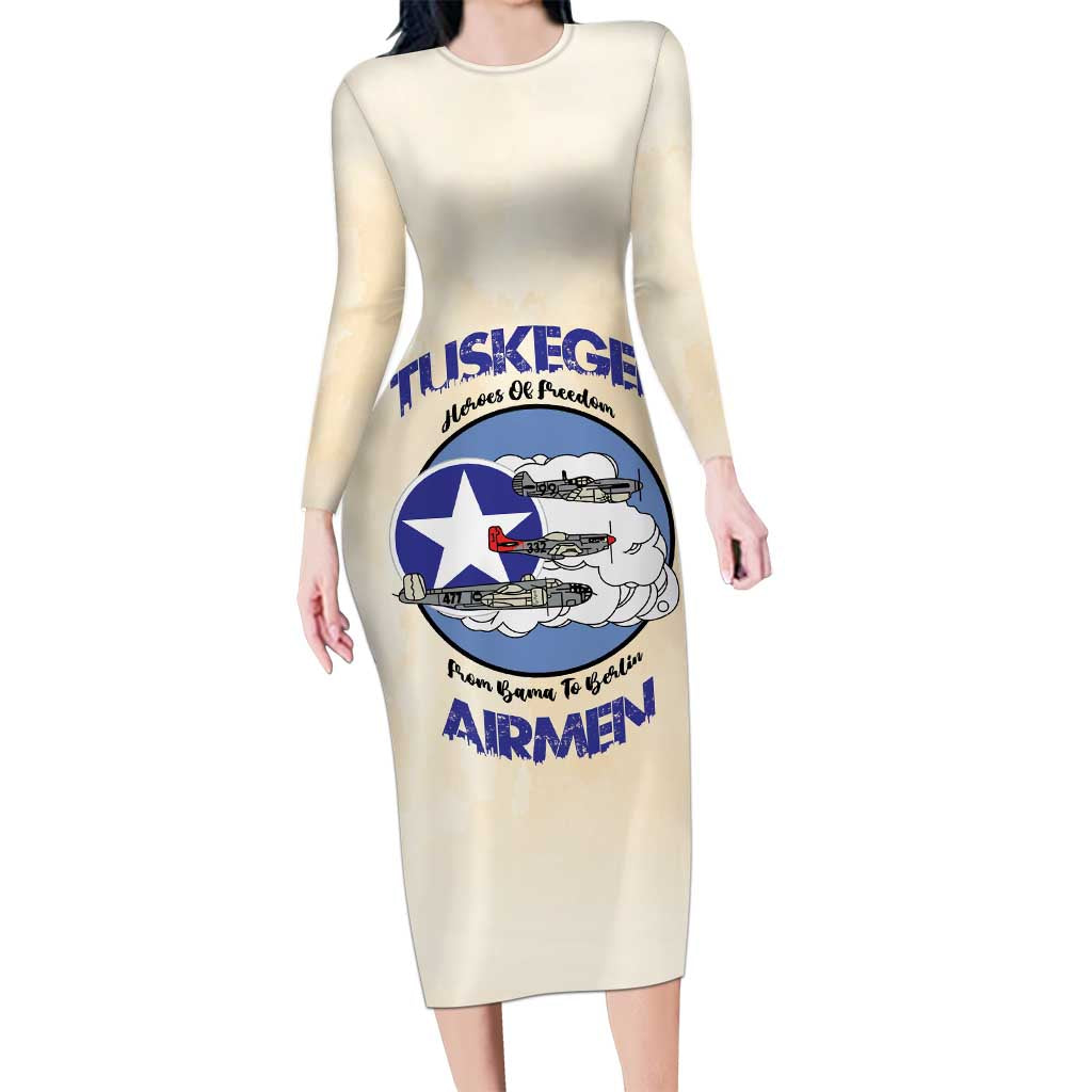 Tuskegee Airmen Red Tails Long Sleeve Bodycon Dress Heroes Of Freedom - Wonder Print Shop