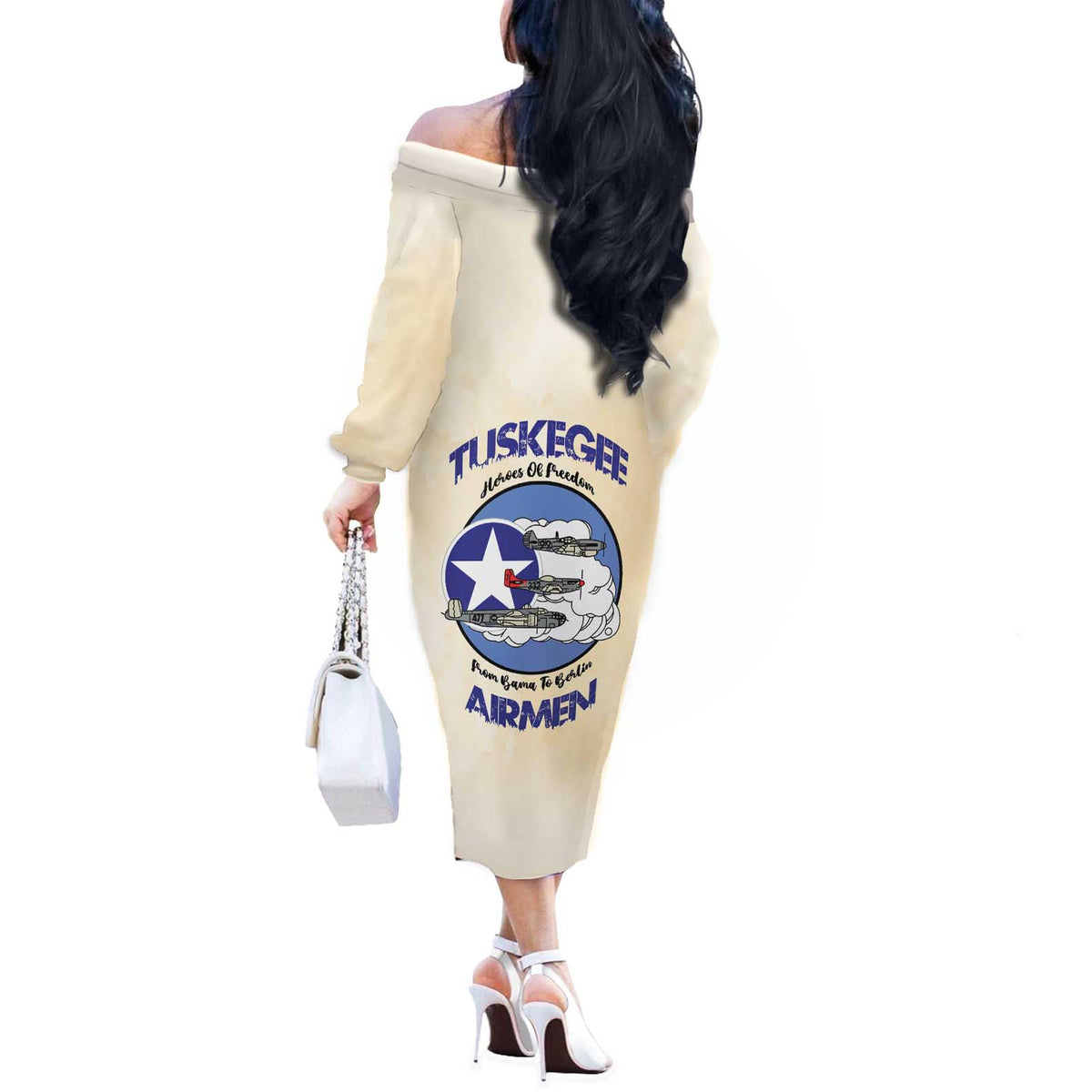 Tuskegee Airmen Red Tails Off The Shoulder Long Sleeve Dress Heroes Of Freedom - Wonder Print Shop