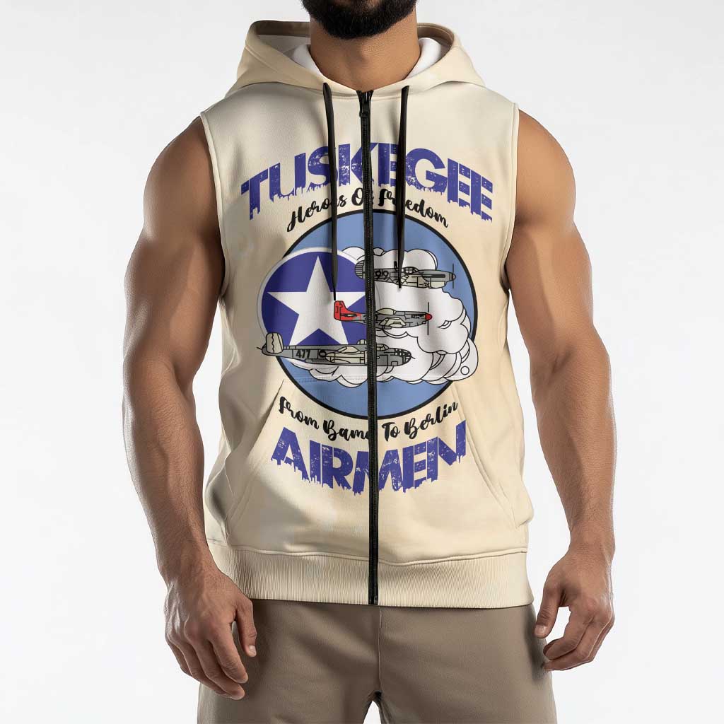 Tuskegee Airmen Red Tails Sleeveless Zip Hoodie Heroes Of Freedom - Wonder Print Shop