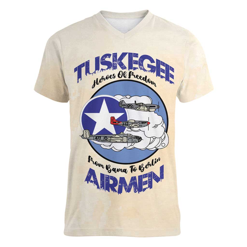 Tuskegee Airmen Red Tails Women V-Neck T-Shirt Heroes Of Freedom - Wonder Print Shop
