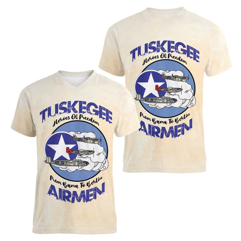 Tuskegee Airmen Red Tails Women V-Neck T-Shirt Heroes Of Freedom - Wonder Print Shop
