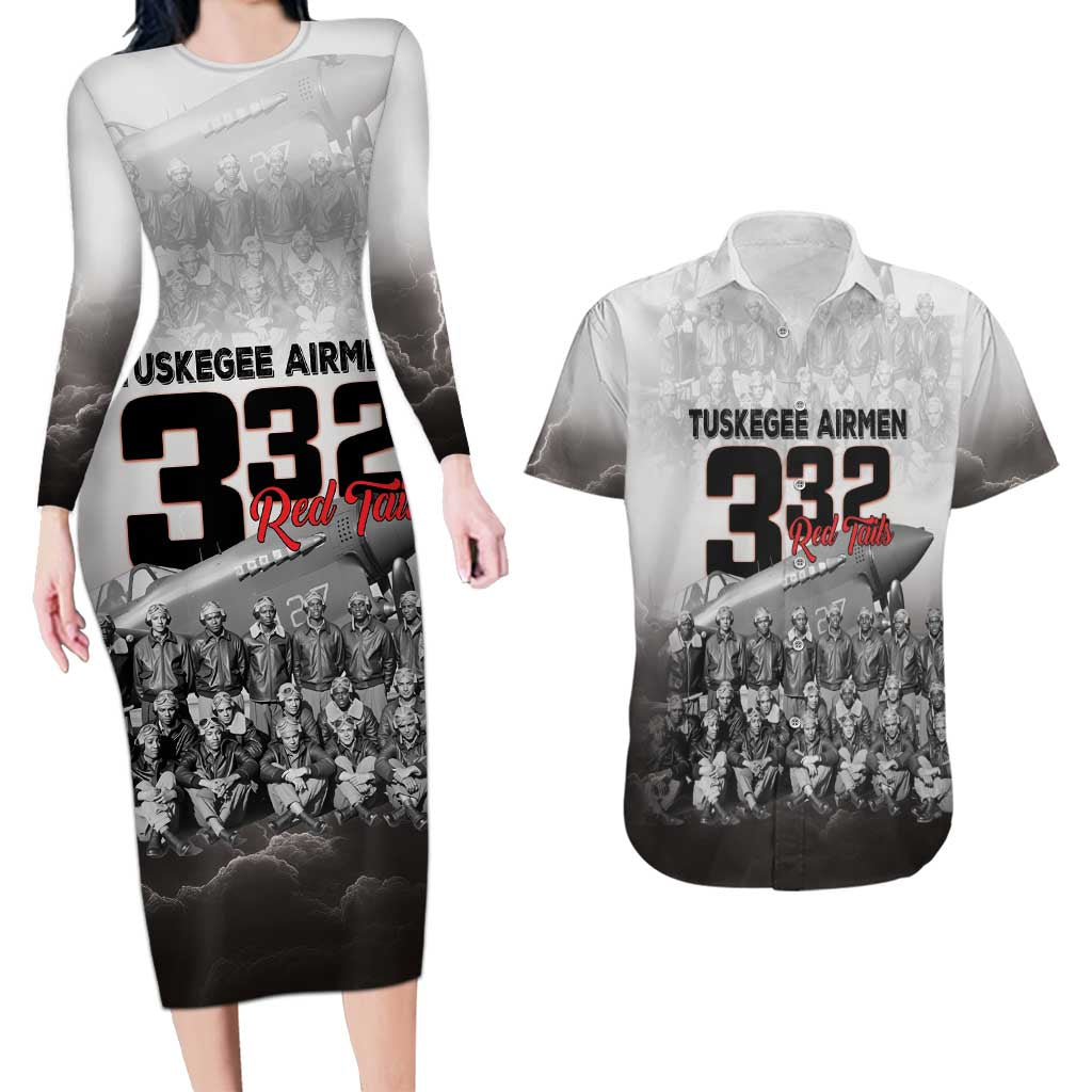 Tuskegee Airmen Pride Couples Matching Long Sleeve Bodycon Dress and Hawaiian Shirt 332nd Fighter Group Red Tails - Wonder Print Shop