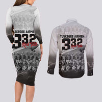 Tuskegee Airmen Pride Couples Matching Long Sleeve Bodycon Dress and Long Sleeve Button Shirt 332nd Fighter Group Red Tails - Wonder Print Shop