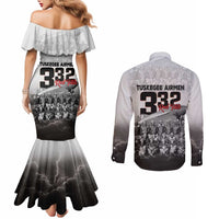 Tuskegee Airmen Pride Couples Matching Mermaid Dress and Long Sleeve Button Shirt 332nd Fighter Group Red Tails - Wonder Print Shop