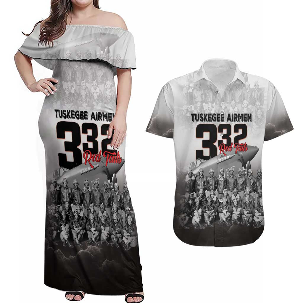 Tuskegee Airmen Pride Couples Matching Off Shoulder Maxi Dress and Hawaiian Shirt 332nd Fighter Group Red Tails - Wonder Print Shop