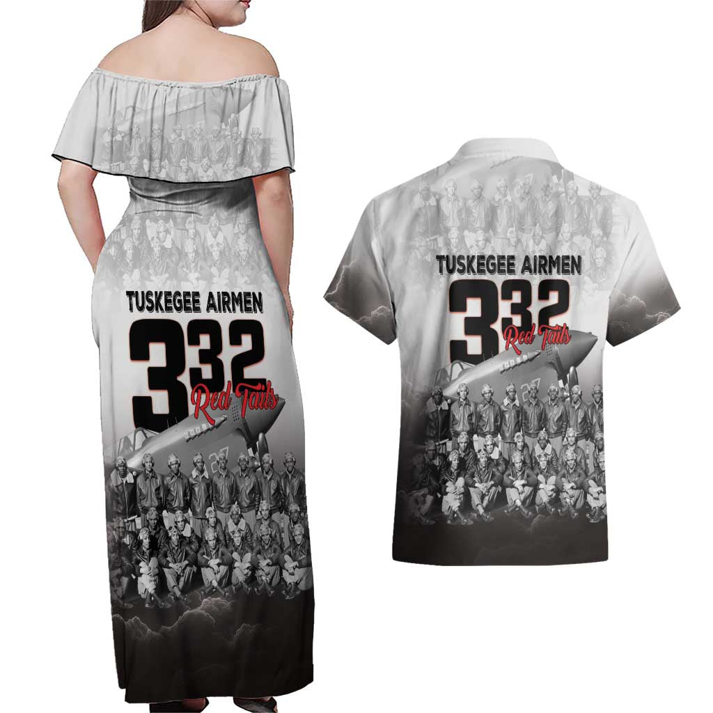 Tuskegee Airmen Pride Couples Matching Off Shoulder Maxi Dress and Hawaiian Shirt 332nd Fighter Group Red Tails - Wonder Print Shop
