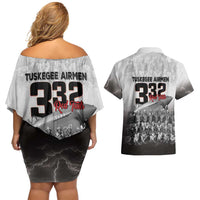 Tuskegee Airmen Pride Couples Matching Off Shoulder Short Dress and Hawaiian Shirt 332nd Fighter Group Red Tails - Wonder Print Shop