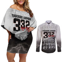 Tuskegee Airmen Pride Couples Matching Off Shoulder Short Dress and Long Sleeve Button Shirt 332nd Fighter Group Red Tails - Wonder Print Shop