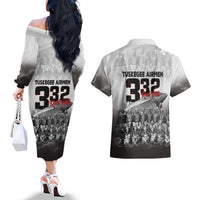 Tuskegee Airmen Pride Couples Matching Off The Shoulder Long Sleeve Dress and Hawaiian Shirt 332nd Fighter Group Red Tails - Wonder Print Shop