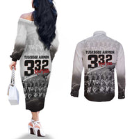 Tuskegee Airmen Pride Couples Matching Off The Shoulder Long Sleeve Dress and Long Sleeve Button Shirt 332nd Fighter Group Red Tails - Wonder Print Shop