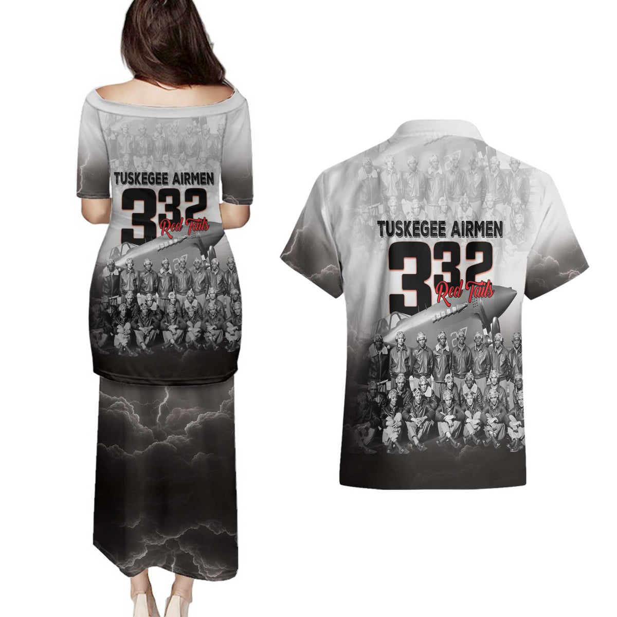 Tuskegee Airmen Pride Couples Matching Puletasi and Hawaiian Shirt 332nd Fighter Group Red Tails - Wonder Print Shop