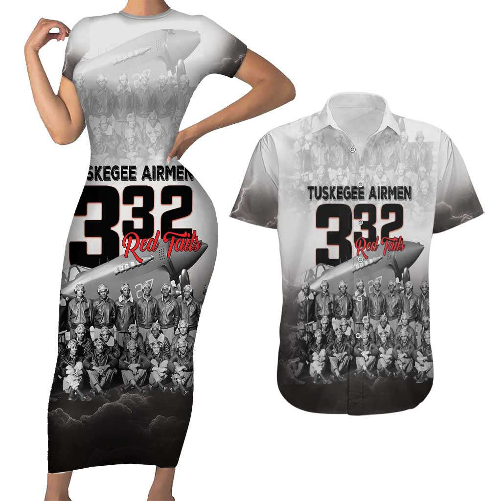 Tuskegee Airmen Pride Couples Matching Short Sleeve Bodycon Dress and Hawaiian Shirt 332nd Fighter Group Red Tails - Wonder Print Shop