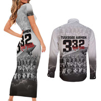 Tuskegee Airmen Pride Couples Matching Short Sleeve Bodycon Dress and Long Sleeve Button Shirt 332nd Fighter Group Red Tails - Wonder Print Shop