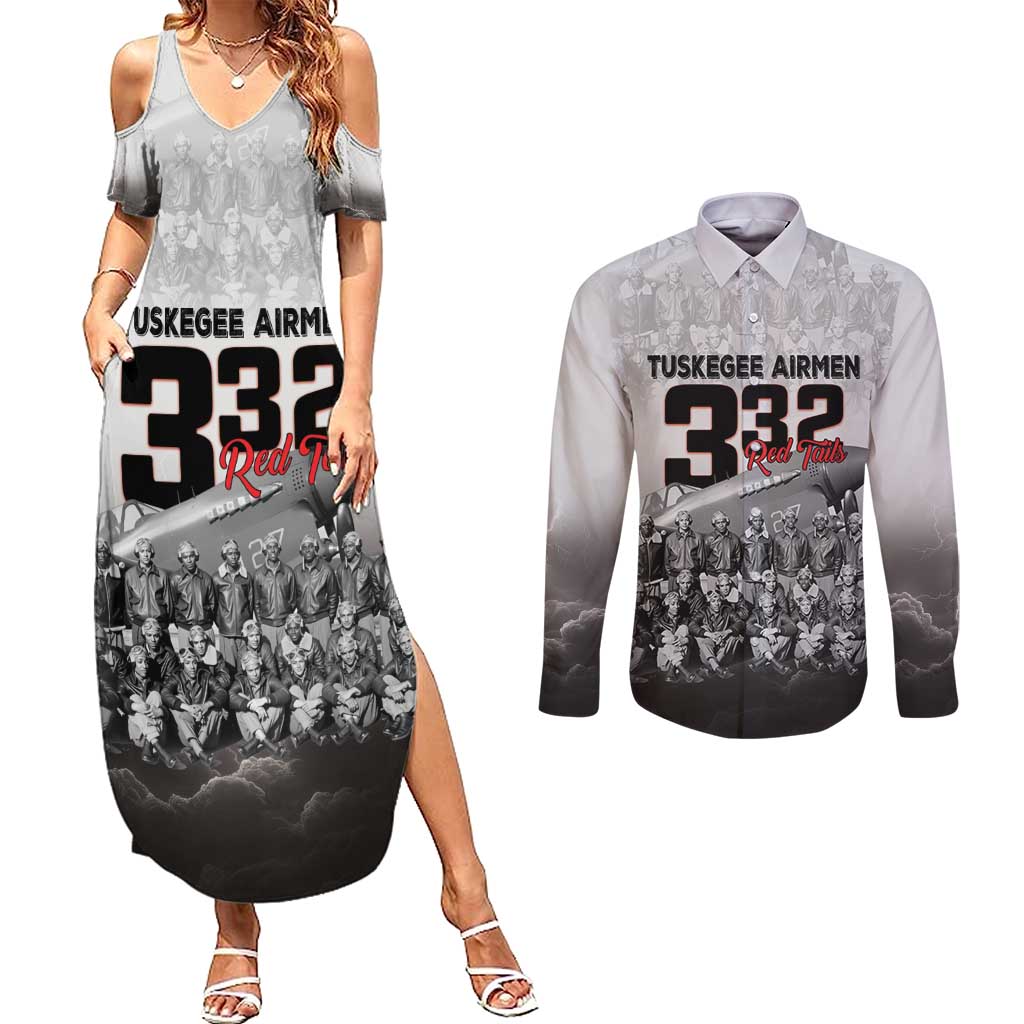 Tuskegee Airmen Pride Couples Matching Summer Maxi Dress and Long Sleeve Button Shirt 332nd Fighter Group Red Tails - Wonder Print Shop