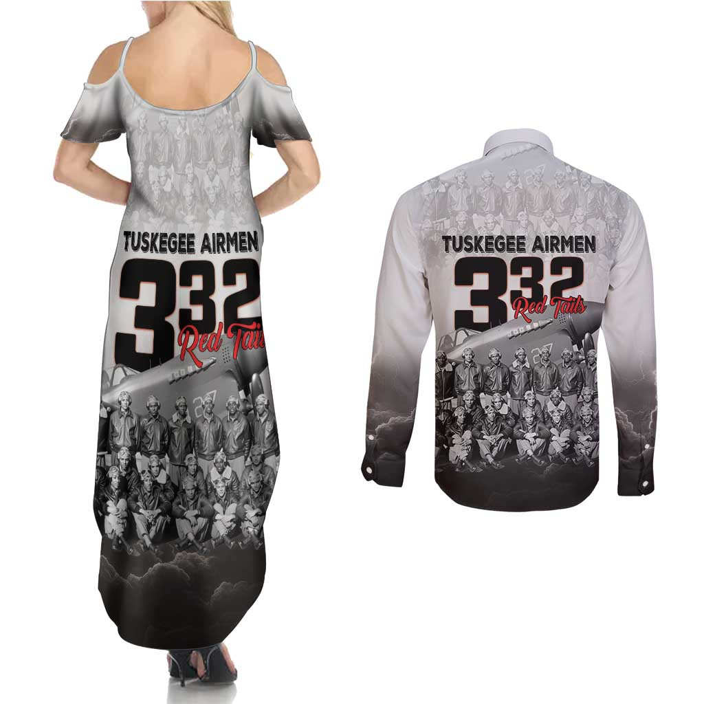 Tuskegee Airmen Pride Couples Matching Summer Maxi Dress and Long Sleeve Button Shirt 332nd Fighter Group Red Tails - Wonder Print Shop