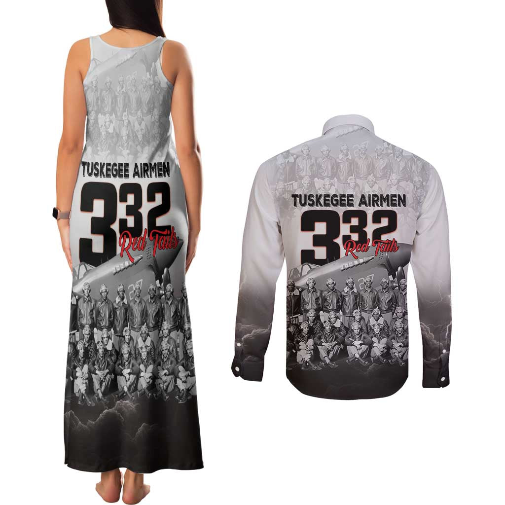 Tuskegee Airmen Pride Couples Matching Tank Maxi Dress and Long Sleeve Button Shirt 332nd Fighter Group Red Tails - Wonder Print Shop