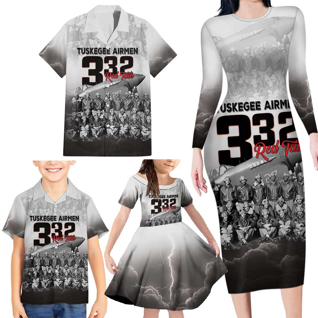 Tuskegee Airmen Pride Family Matching Long Sleeve Bodycon Dress and Hawaiian Shirt 332nd Fighter Group Red Tails - Wonder Print Shop