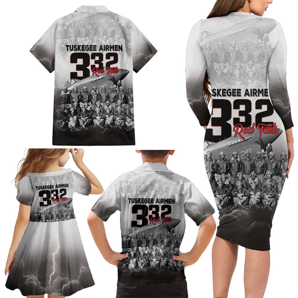 Tuskegee Airmen Pride Family Matching Long Sleeve Bodycon Dress and Hawaiian Shirt 332nd Fighter Group Red Tails - Wonder Print Shop