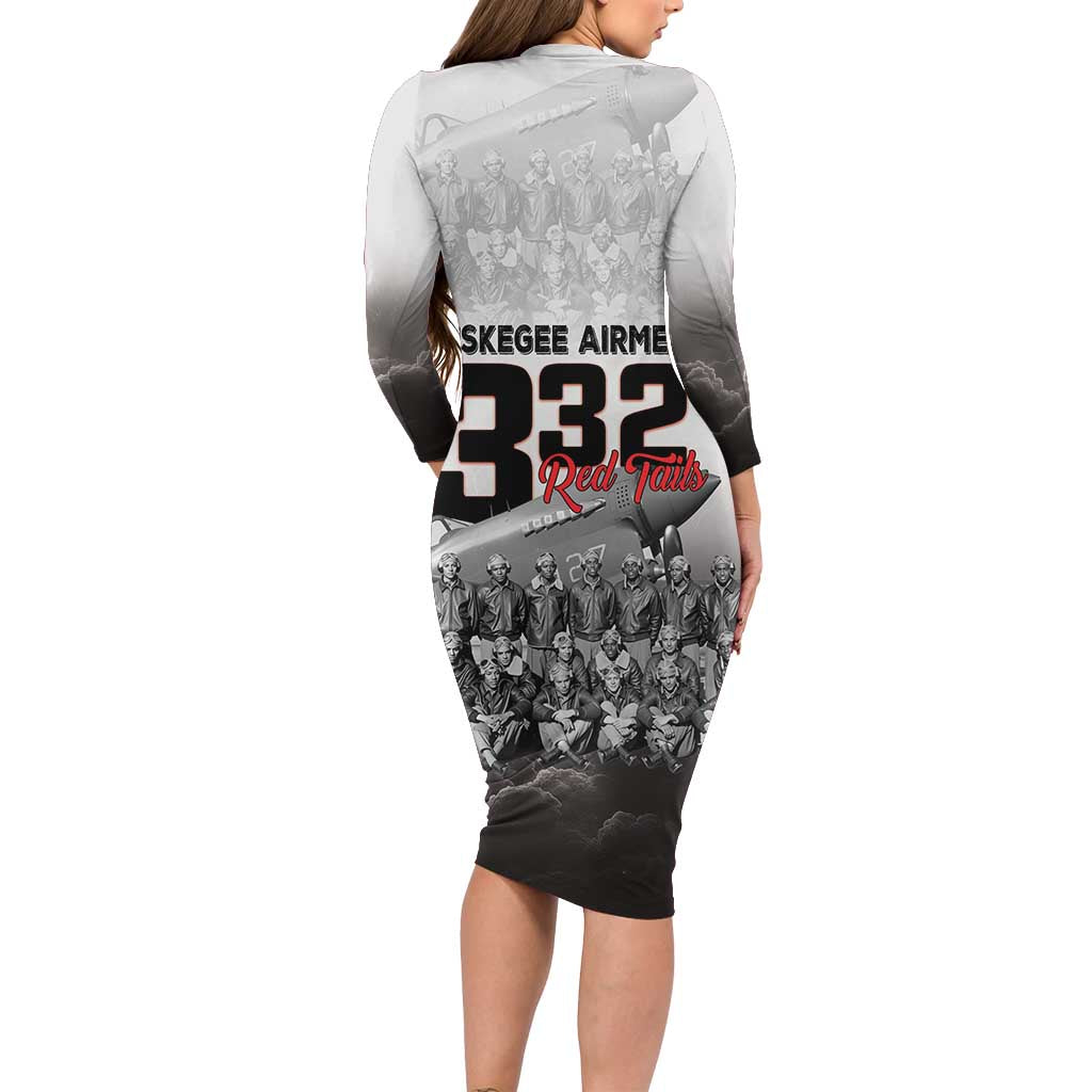 Tuskegee Airmen Pride Family Matching Long Sleeve Bodycon Dress and Hawaiian Shirt 332nd Fighter Group Red Tails - Wonder Print Shop