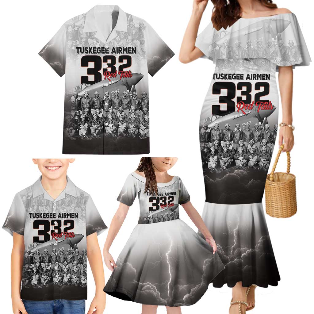 Tuskegee Airmen Pride Family Matching Mermaid Dress and Hawaiian Shirt 332nd Fighter Group Red Tails - Wonder Print Shop
