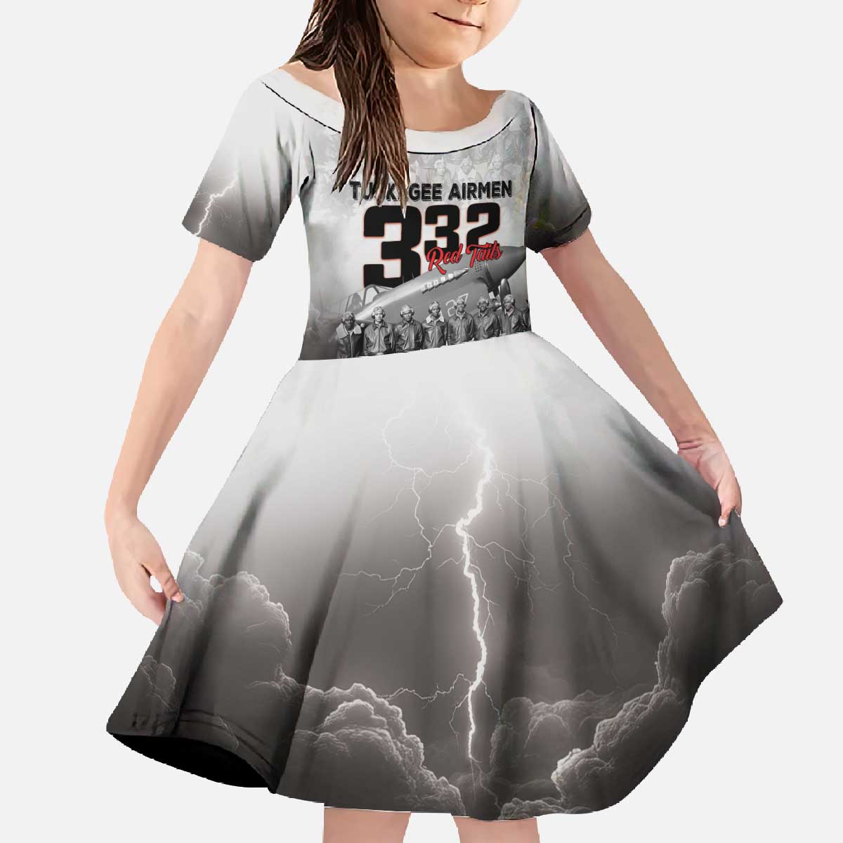 Tuskegee Airmen Pride Family Matching Off The Shoulder Long Sleeve Dress and Hawaiian Shirt 332nd Fighter Group Red Tails - Wonder Print Shop