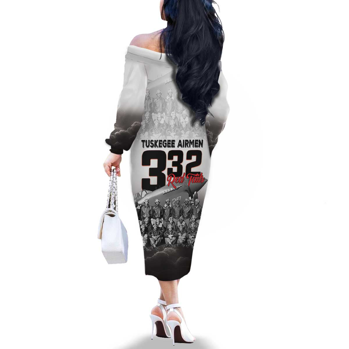 Tuskegee Airmen Pride Family Matching Off The Shoulder Long Sleeve Dress and Hawaiian Shirt 332nd Fighter Group Red Tails - Wonder Print Shop