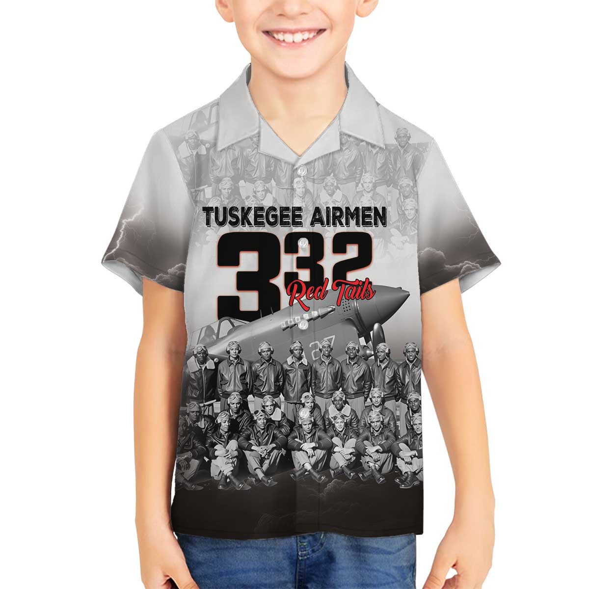 Tuskegee Airmen Pride Family Matching Off The Shoulder Long Sleeve Dress and Hawaiian Shirt 332nd Fighter Group Red Tails - Wonder Print Shop