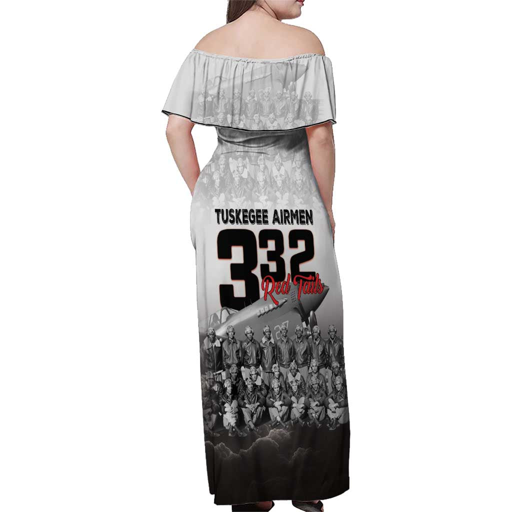 Tuskegee Airmen Pride Family Matching Off Shoulder Maxi Dress and Hawaiian Shirt 332nd Fighter Group Red Tails - Wonder Print Shop