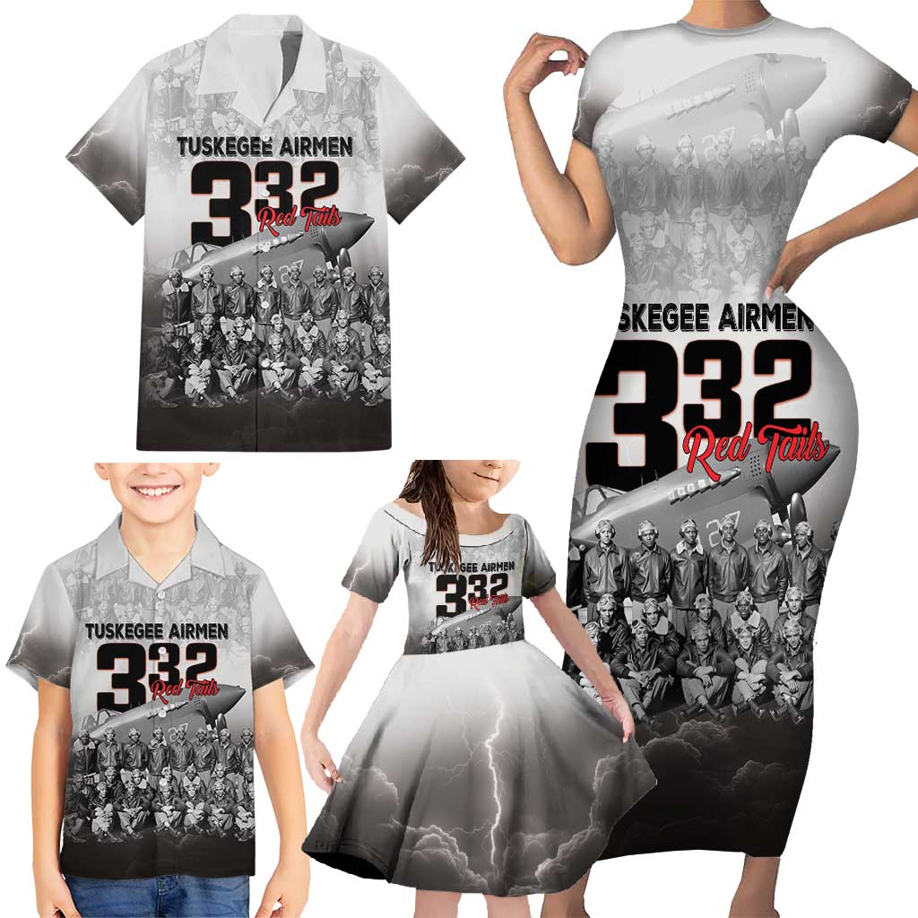 Tuskegee Airmen Pride Family Matching Short Sleeve Bodycon Dress and Hawaiian Shirt 332nd Fighter Group Red Tails - Wonder Print Shop