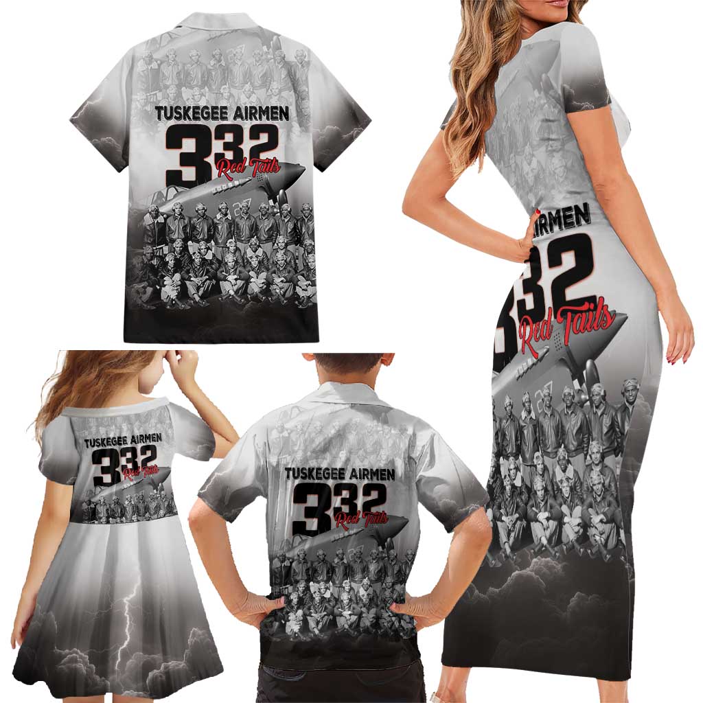 Tuskegee Airmen Pride Family Matching Short Sleeve Bodycon Dress and Hawaiian Shirt 332nd Fighter Group Red Tails - Wonder Print Shop