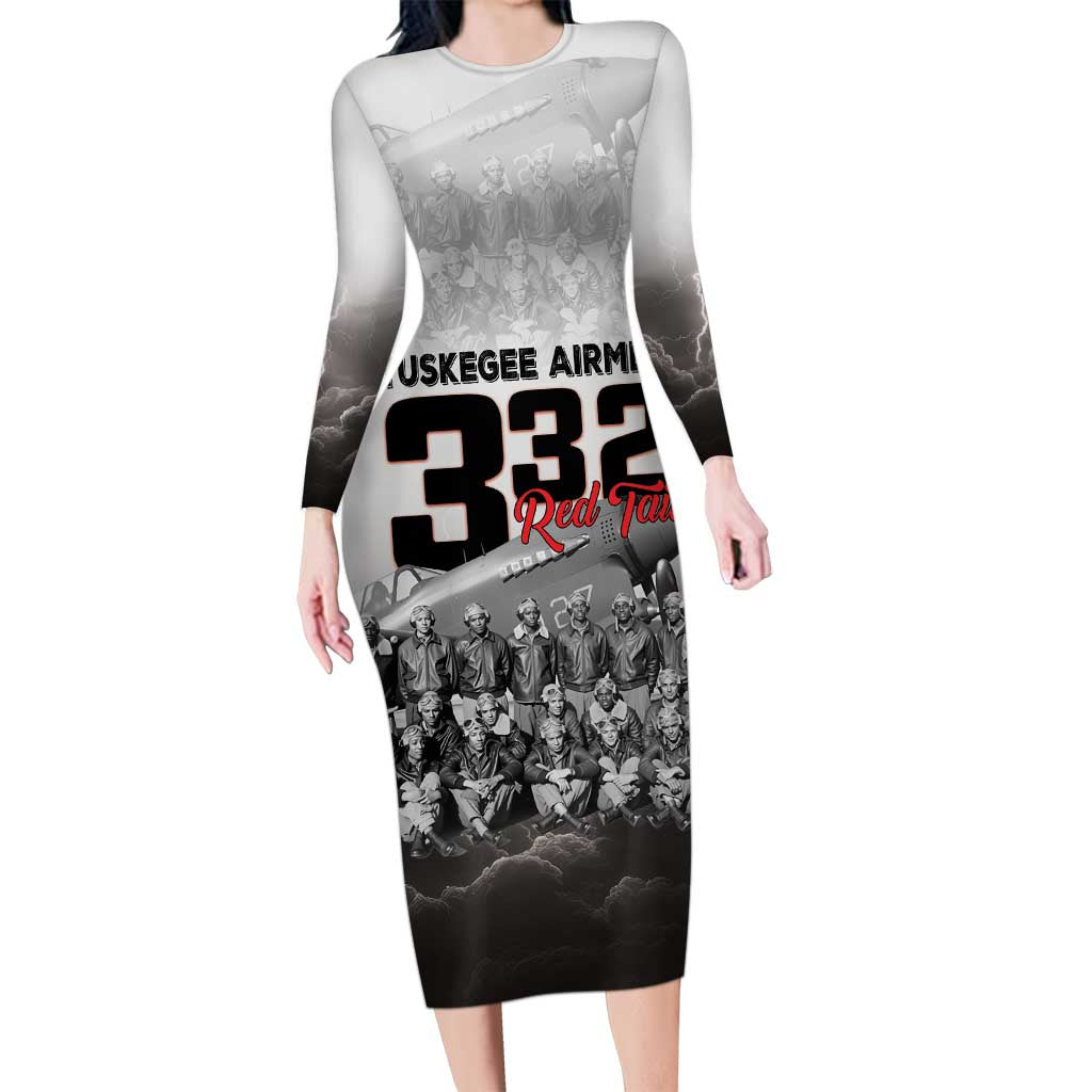 Tuskegee Airmen Pride Long Sleeve Bodycon Dress 332nd Fighter Group Red Tails - Wonder Print Shop