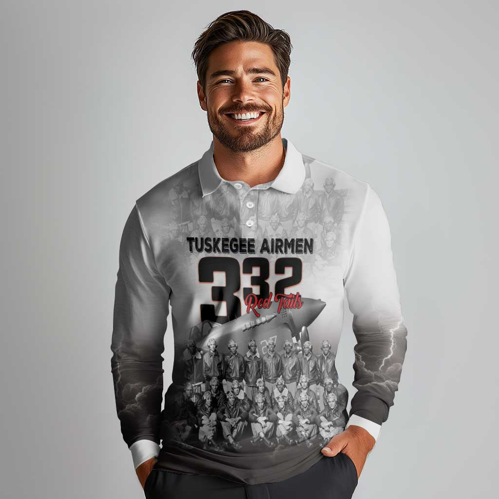 Tuskegee Airmen Pride Long Sleeve Polo Shirt 332nd Fighter Group Red Tails - Wonder Print Shop