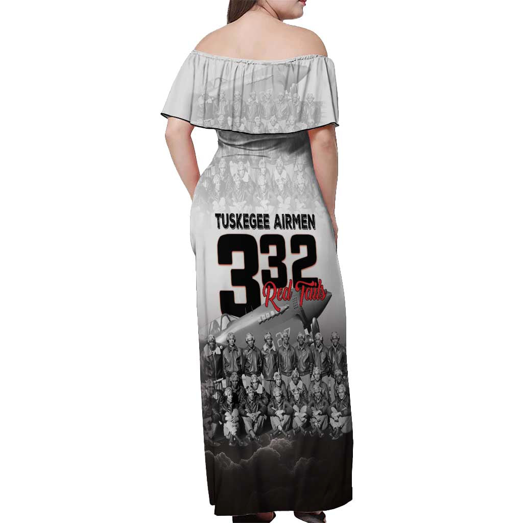 Tuskegee Airmen Pride Off Shoulder Maxi Dress 332nd Fighter Group Red Tails - Wonder Print Shop