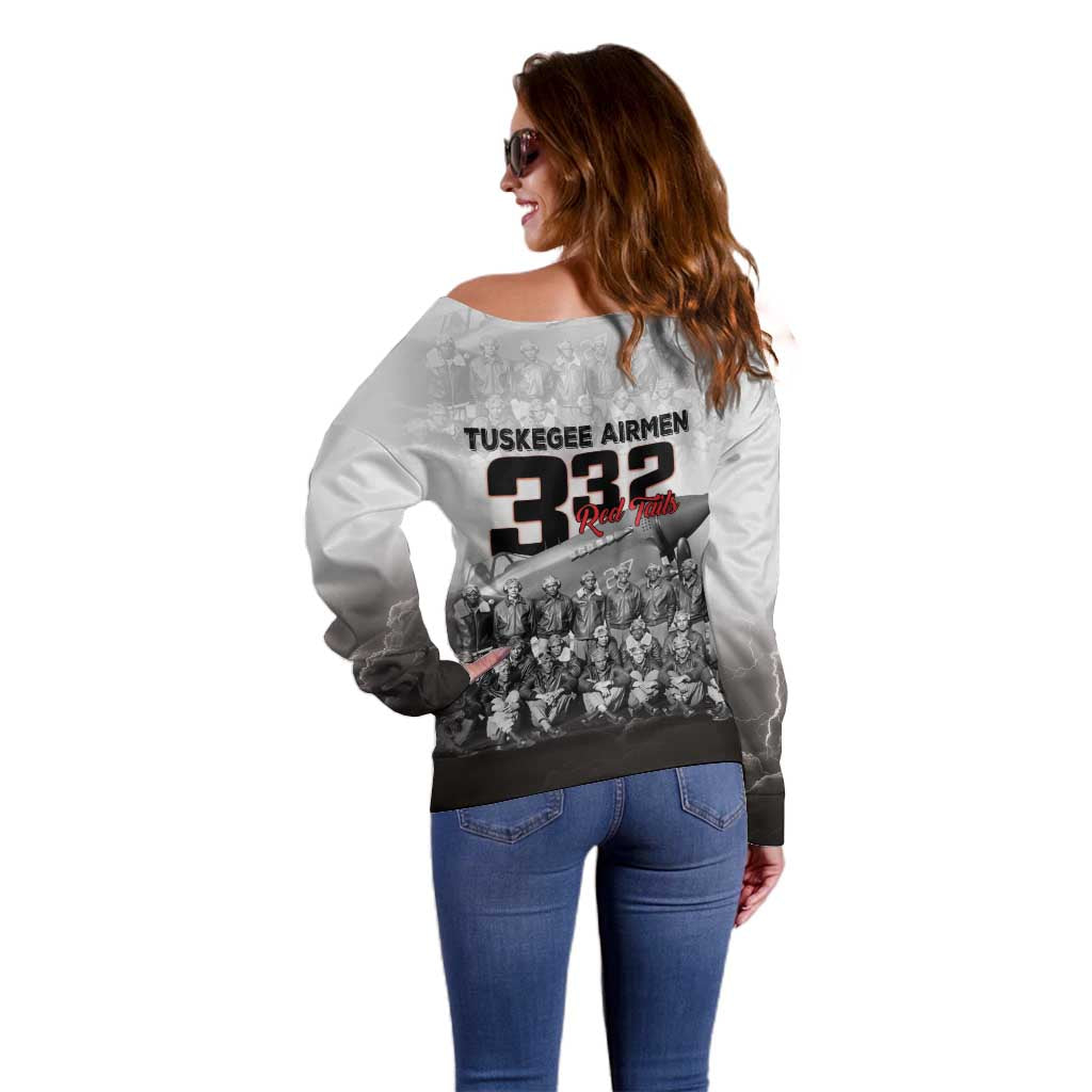 Tuskegee Airmen Pride Off Shoulder Sweater 332nd Fighter Group Red Tails - Wonder Print Shop