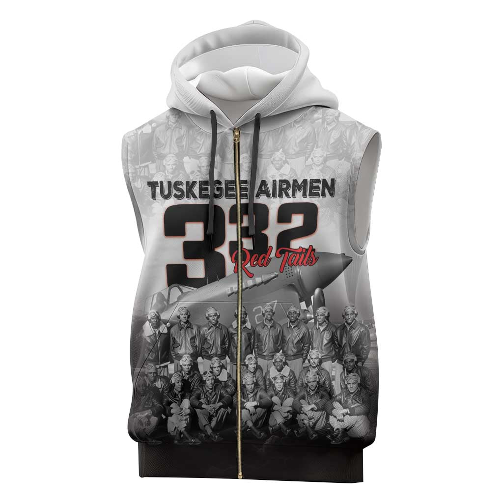 Tuskegee Airmen Pride Sleeveless Zip Hoodie 332nd Fighter Group Red Tails - Wonder Print Shop