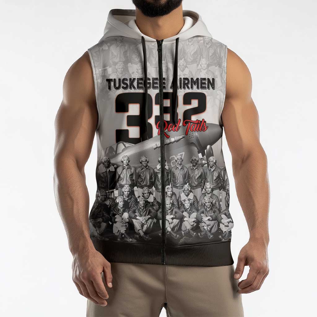 Tuskegee Airmen Pride Sleeveless Zip Hoodie 332nd Fighter Group Red Tails - Wonder Print Shop