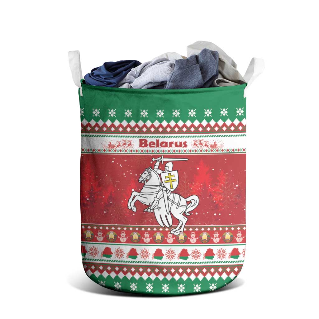 Belarus Pahonia Christmas Laundry Basket Belarusian Vytis Knight Xmas Pattern - Wonder Print Shop
